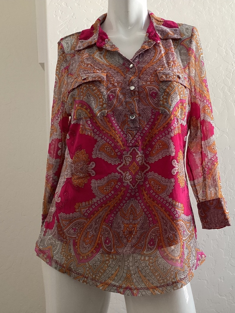 International Concepts, size L, hot pink paisley, mesh, lined, gently worn